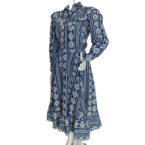 Western Skirt Set, S, 2pc, LS Ruffle shoulder top, Midi Skirt, Tribal Print - Picture 3 of 13